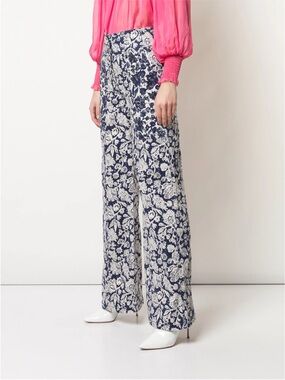 Ulla Johnson Navy and White Floral Wide-Leg Pants